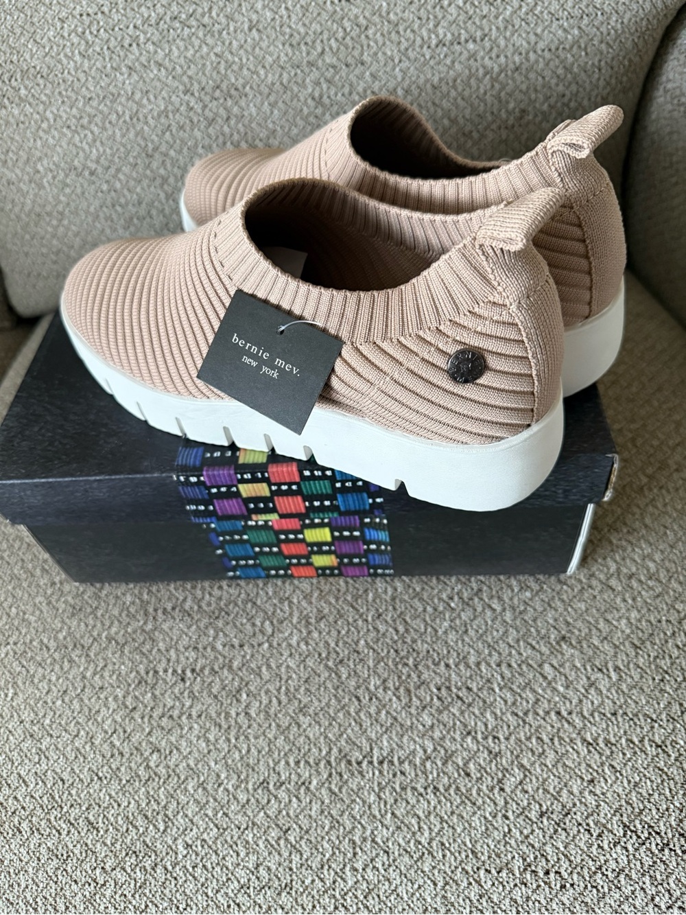 NEW Bernie Mev FX Sparky Tan knit slip on sneaker Size 39